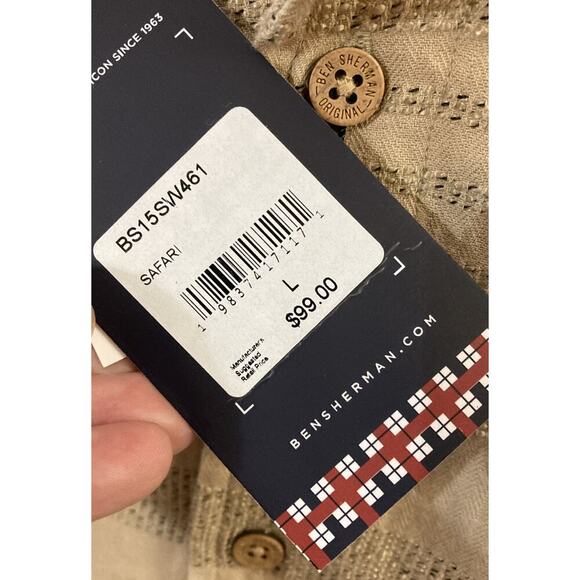 Ben Sherman Short Sleeve Shirt Mens L New Safari Tan Textured Stripe Coastal $99 - Picture 3 of 7